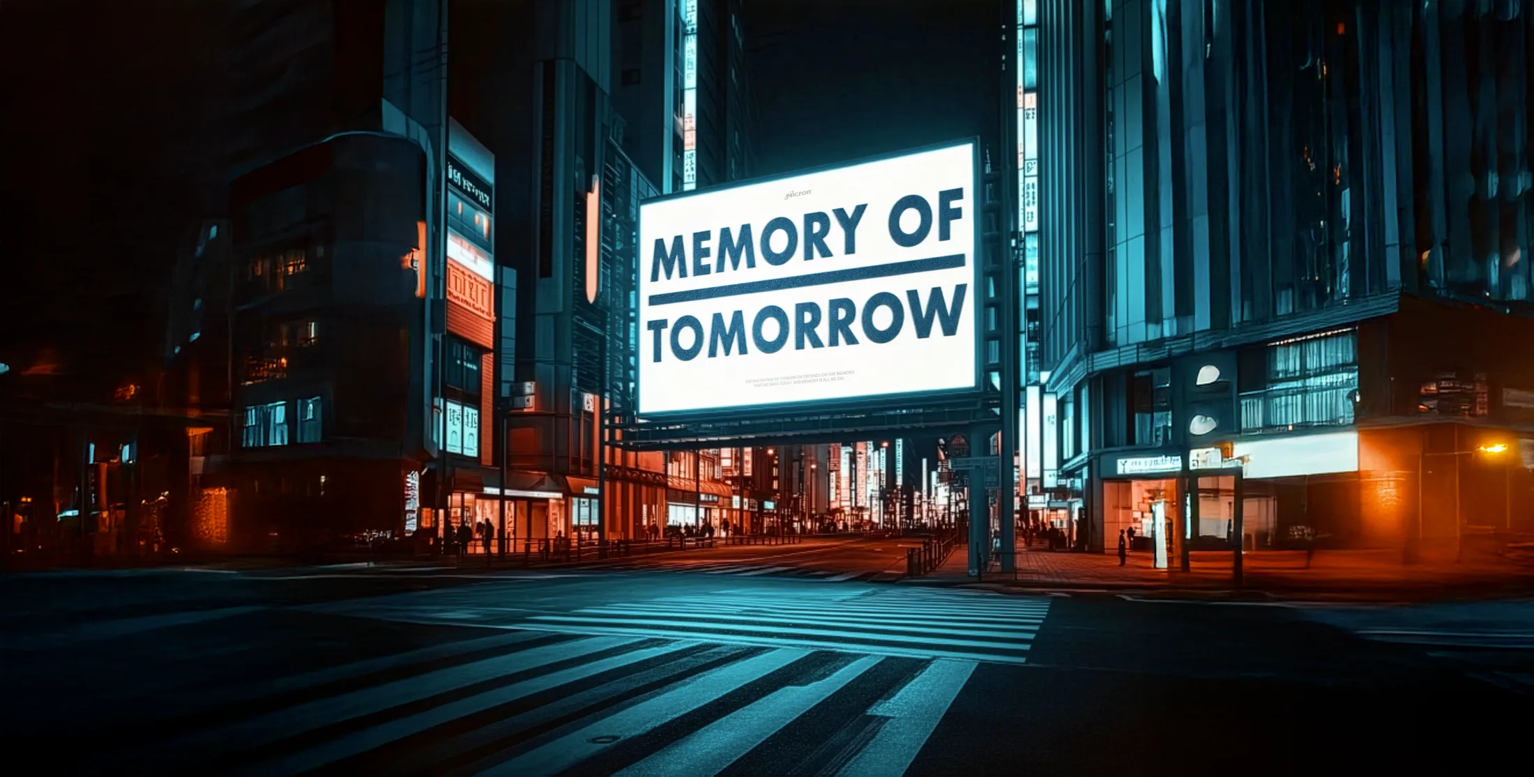 Micron “Memory of tomorrow” billboard in a night city
