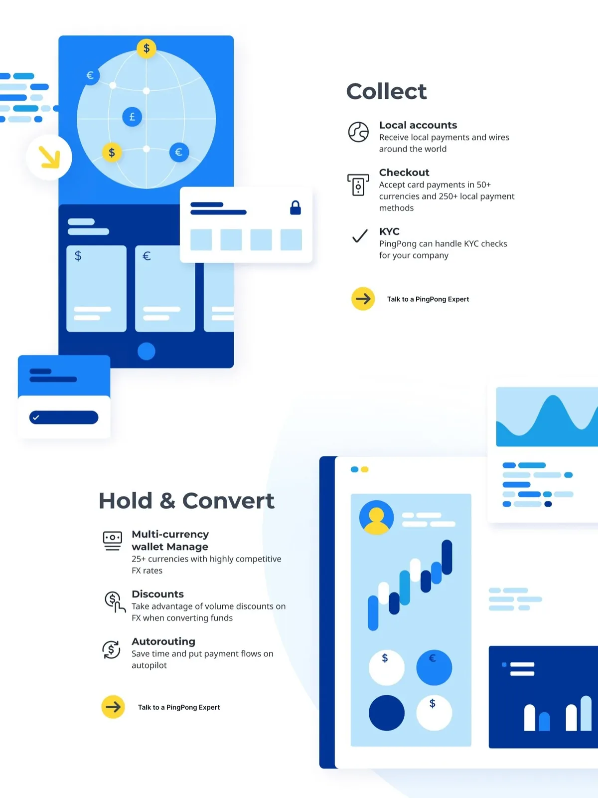 Pingpong solutions page — collect, hold and convert