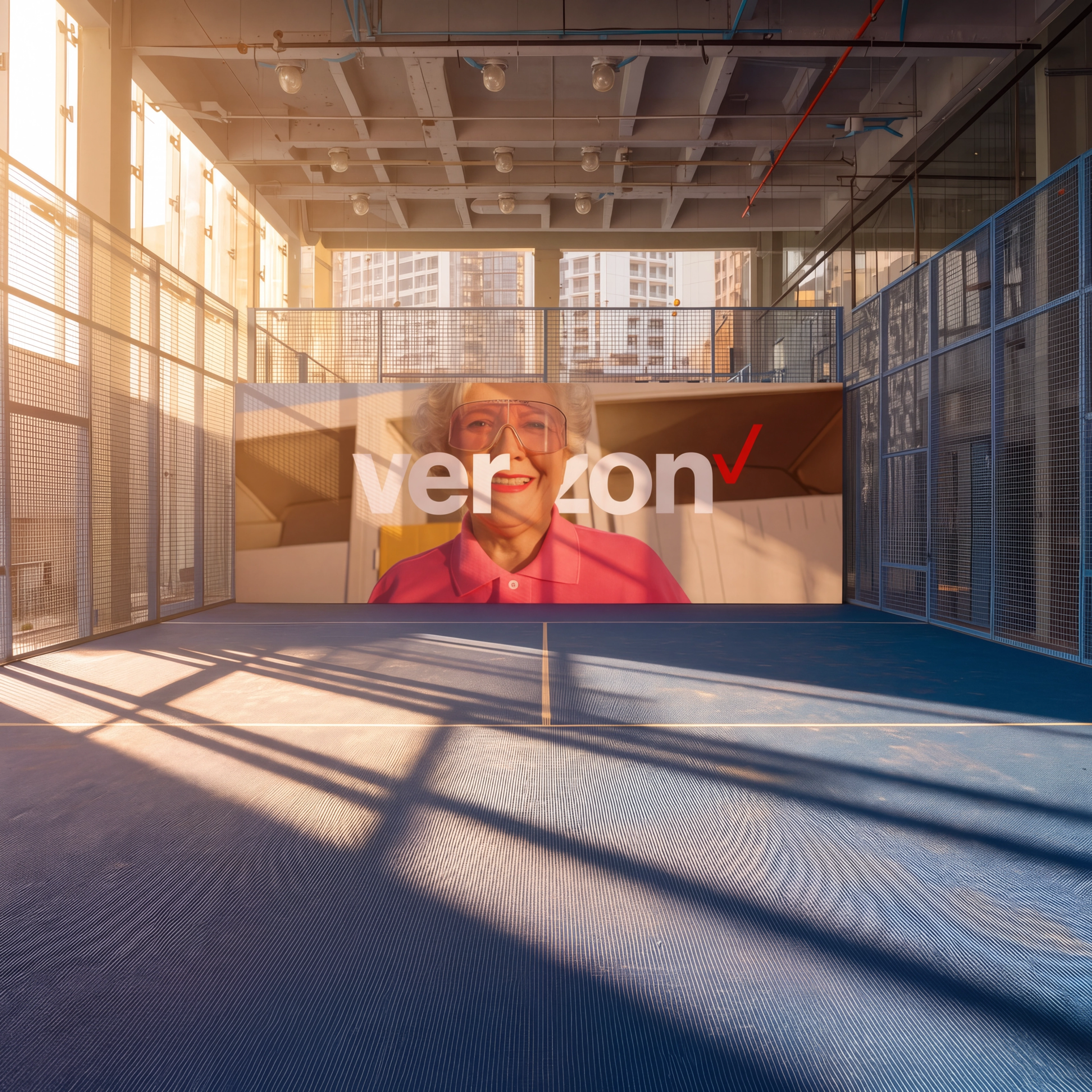 Verizon myPlan billboard in a sunlit court