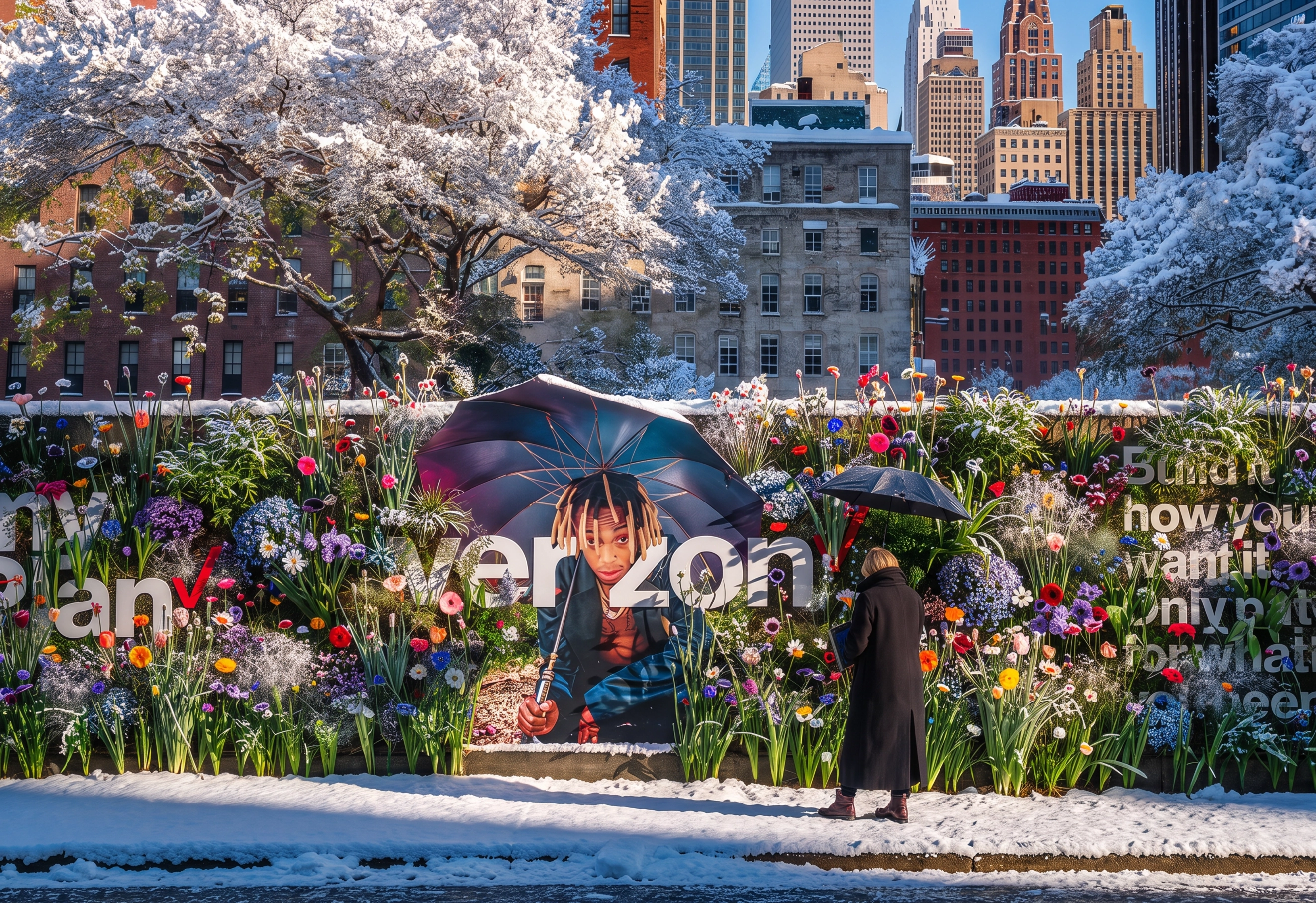 Verizon myPlan in a snowy city garden